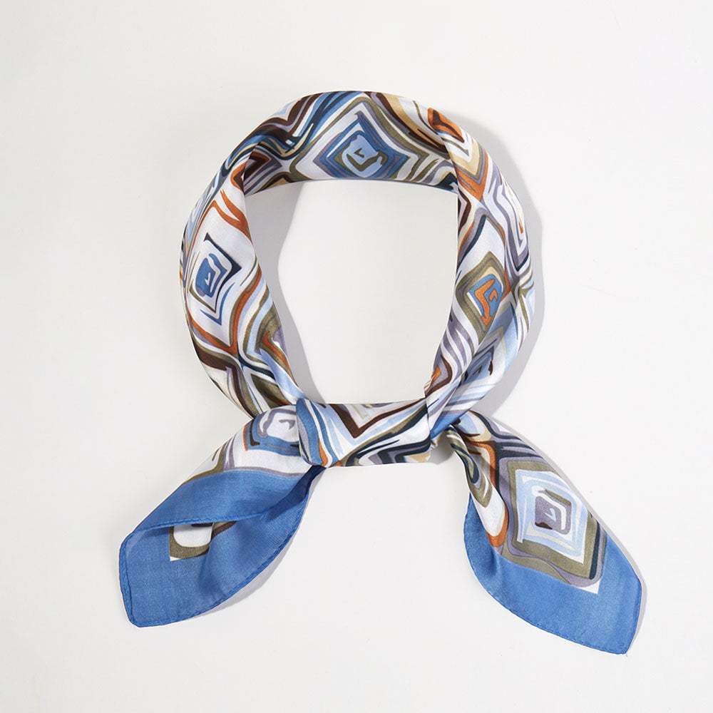 Geometric Pattern Printed Square Silky Satin Bandana Scarf - Madeline Love - Flyclothing LLC