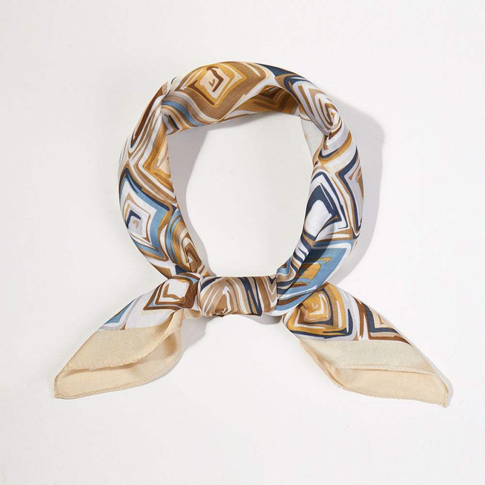 Geometric Pattern Printed Square Silky Satin Bandana Scarf - Madeline Love - Flyclothing LLC
