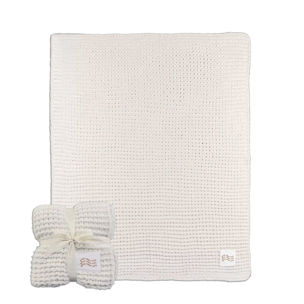 Just a Girl Good Vibes Only Cable Knit Throw 50x60 - Logo Brands - Flyclothing LLC