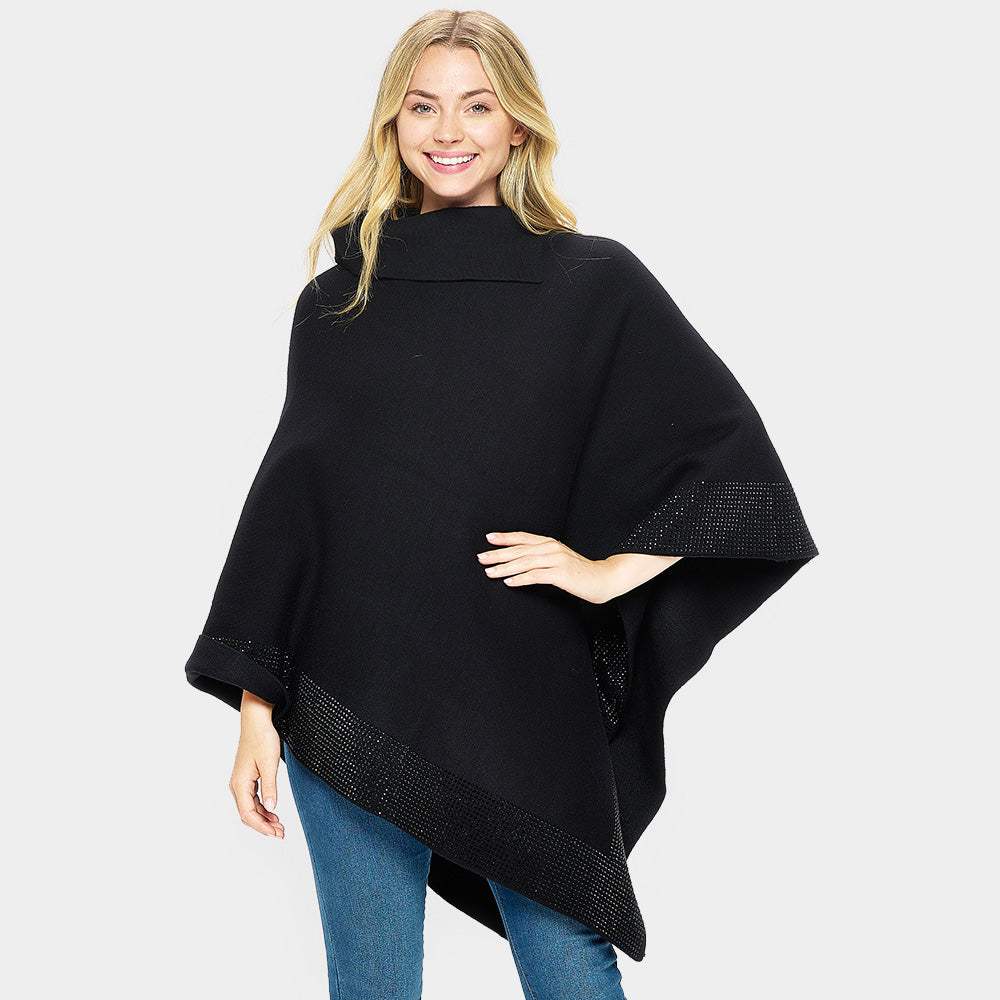 Bling Border Solid Neck Poncho - Madeline Love - Flyclothing LLC