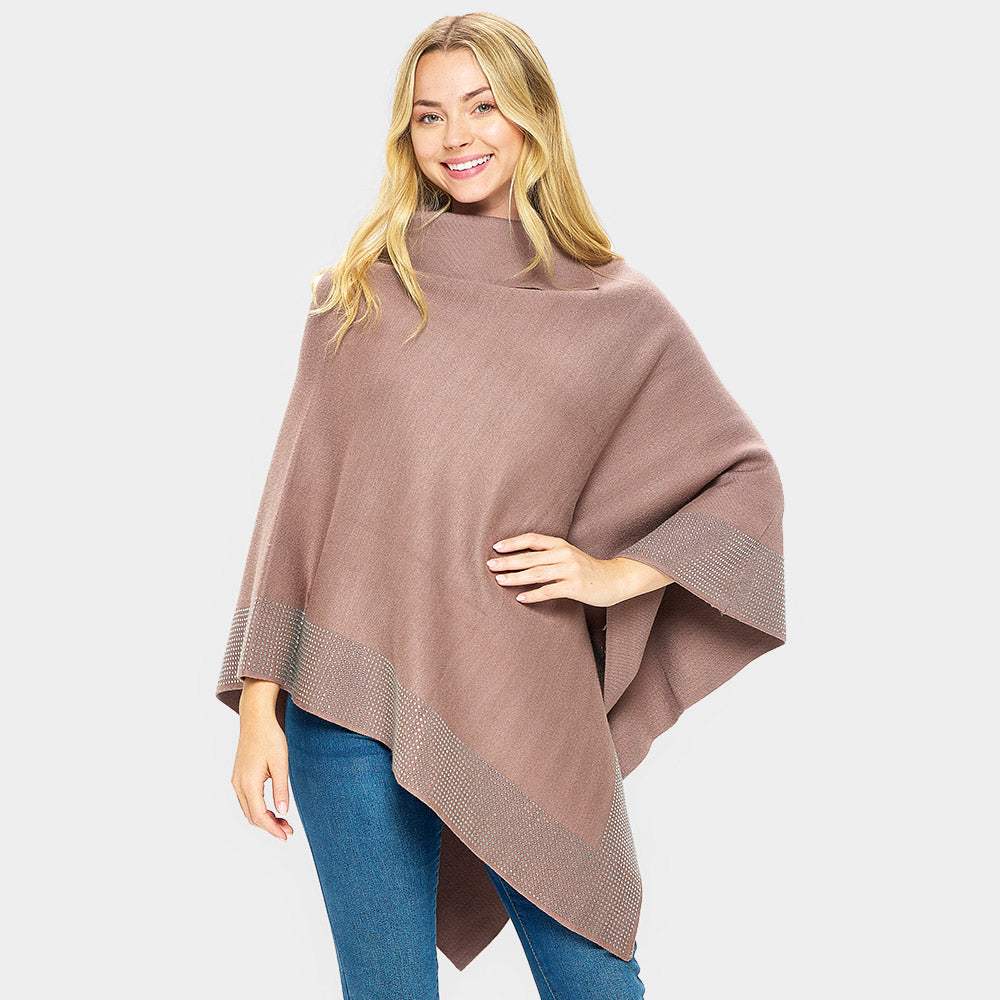 Bling Border Solid Neck Poncho - Madeline Love - Flyclothing LLC