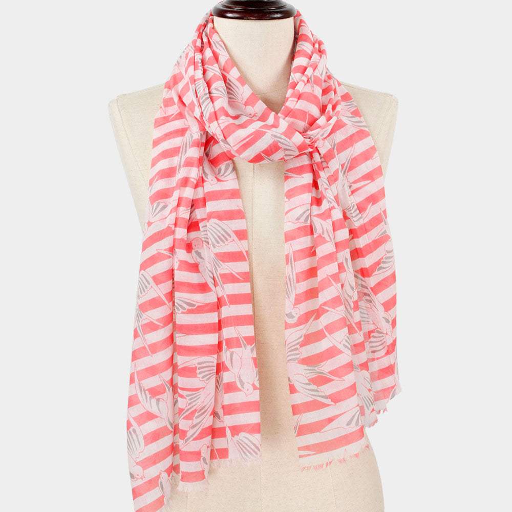 Bird Stripe Print Scarf - Madeline Love - Flyclothing LLC