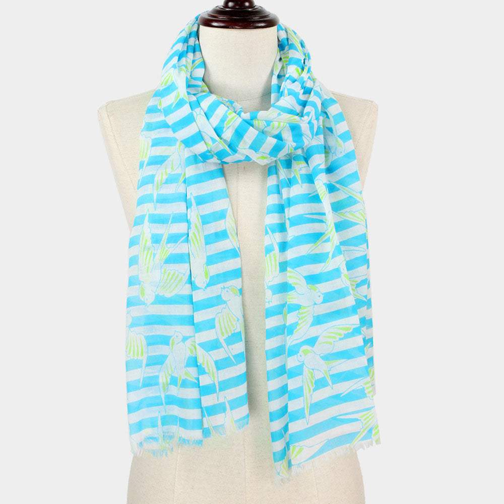 Bird Stripe Print Scarf - Madeline Love - Flyclothing LLC