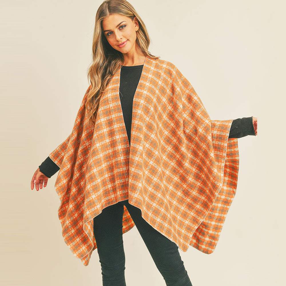 Plaid Check Pattern Ruana Poncho - Madeline Love - Flyclothing LLC