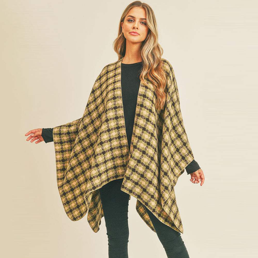 Plaid Check Pattern Ruana Poncho - Madeline Love - Flyclothing LLC