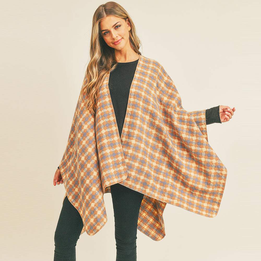 Plaid Check Pattern Ruana Poncho - Madeline Love - Flyclothing LLC