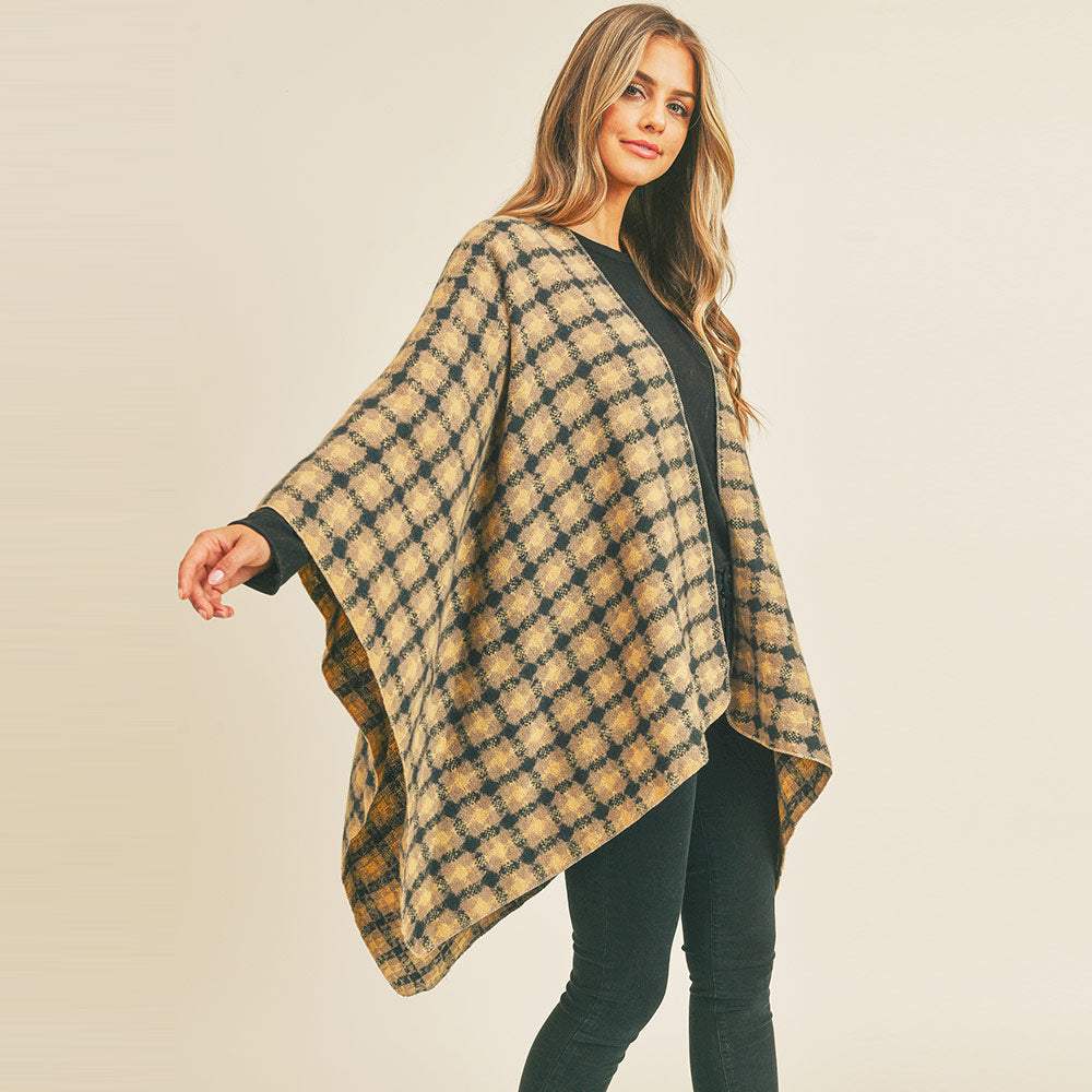 Plaid Check Pattern Ruana Poncho - Madeline Love - Flyclothing LLC