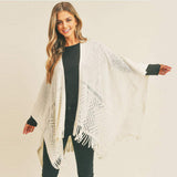 Herringbone Knit Fringe Ruana Poncho - Madeline Love - Flyclothing LLC