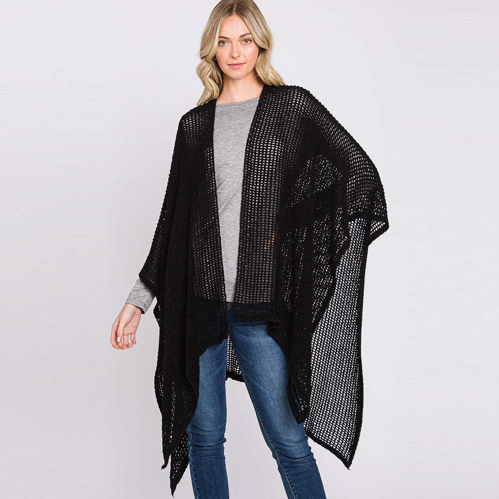 Solid Chenille Crochet Ruana Poncho - Madeline Love - Flyclothing LLC