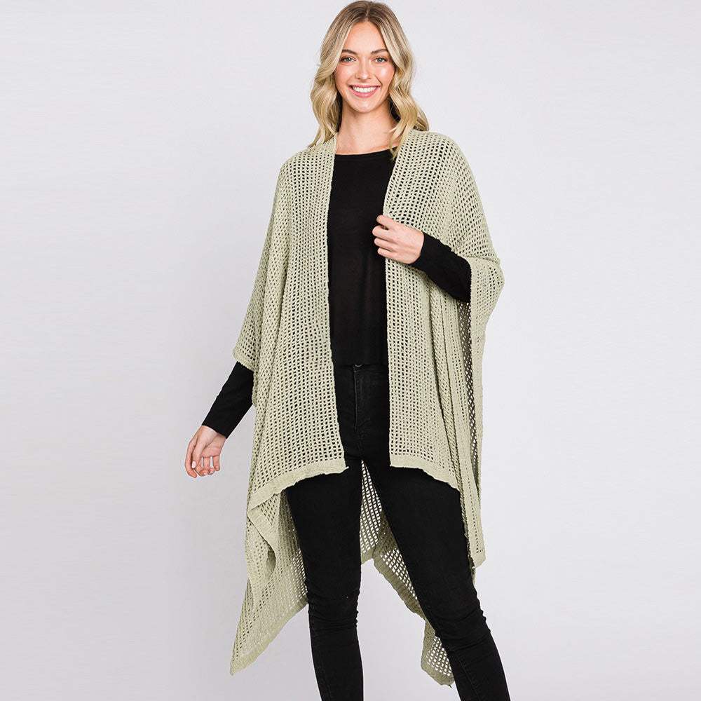 Solid Chenille Crochet Ruana Poncho - Madeline Love - Flyclothing LLC