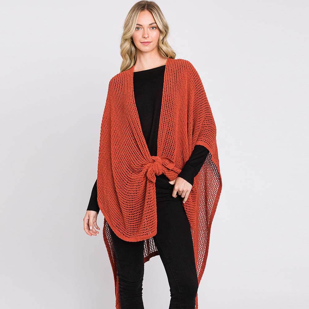 Solid Chenille Crochet Ruana Poncho - Madeline Love - Flyclothing LLC