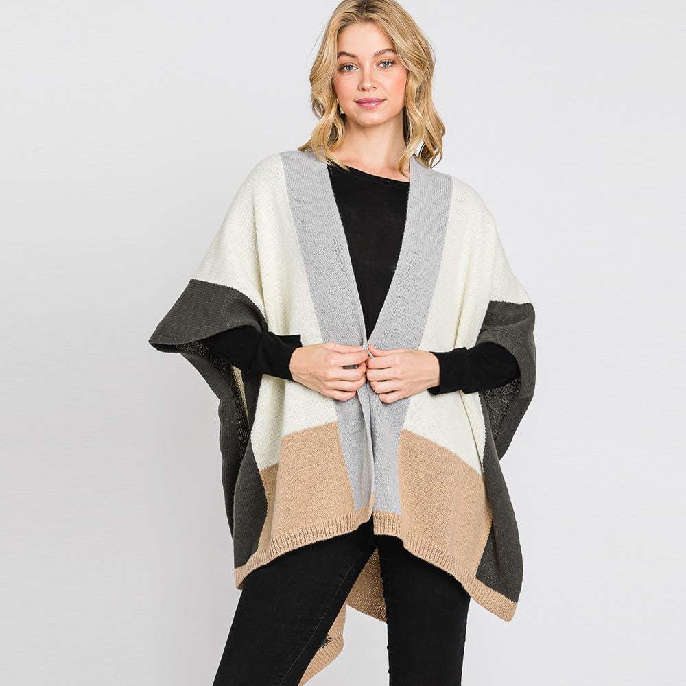 Color Block Ruana Poncho - Madeline Love - Flyclothing LLC