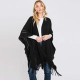 Fringe Cut Out Knit Ruana Poncho - Madeline Love - Flyclothing LLC