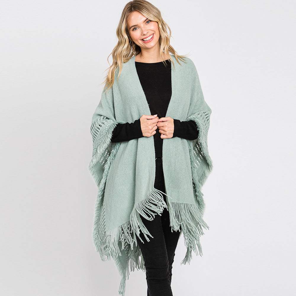 Fringe Cut Out Knit Ruana Poncho - Madeline Love - Flyclothing LLC
