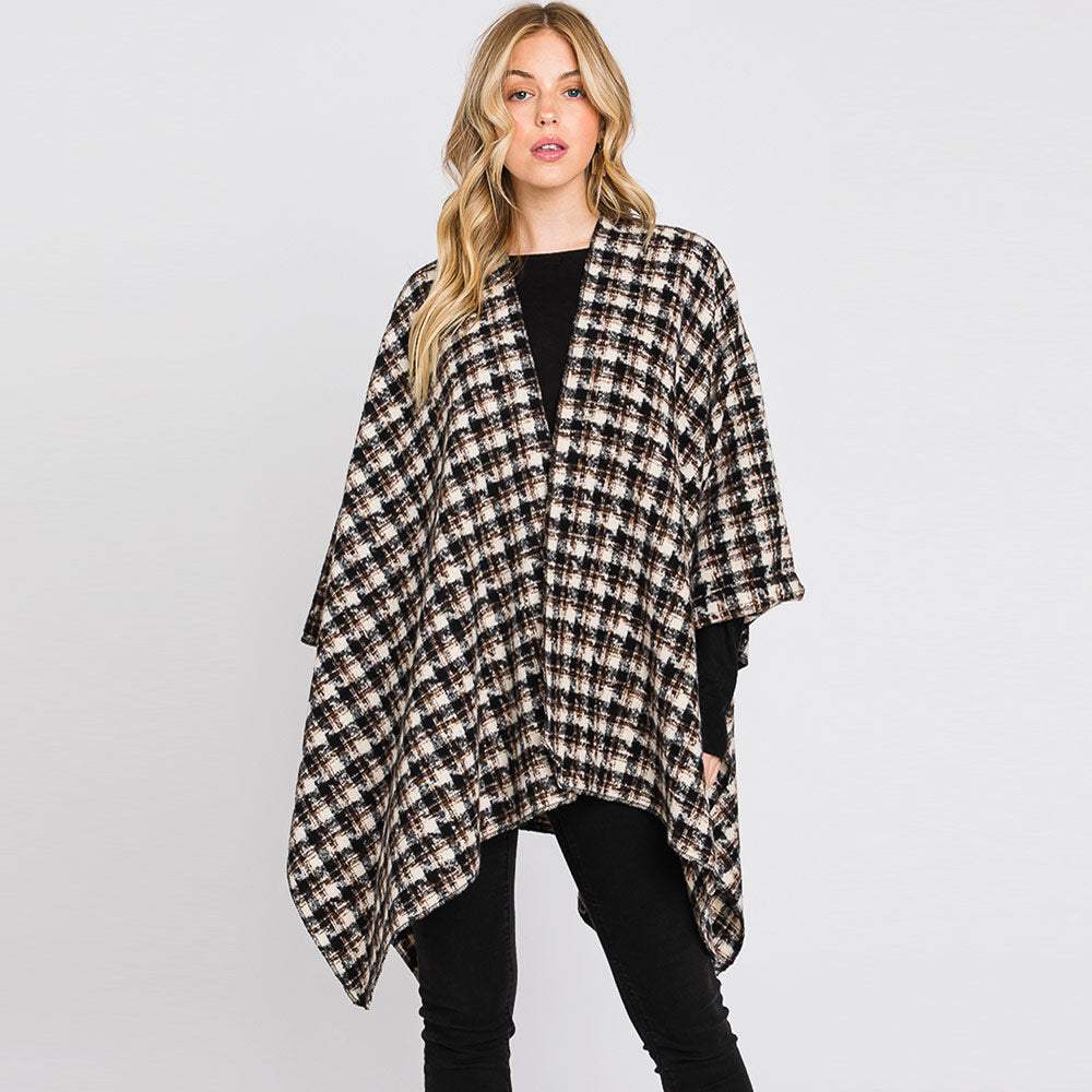 Houndstooth Patterned Ruana Poncho - Madeline Love - Flyclothing LLC
