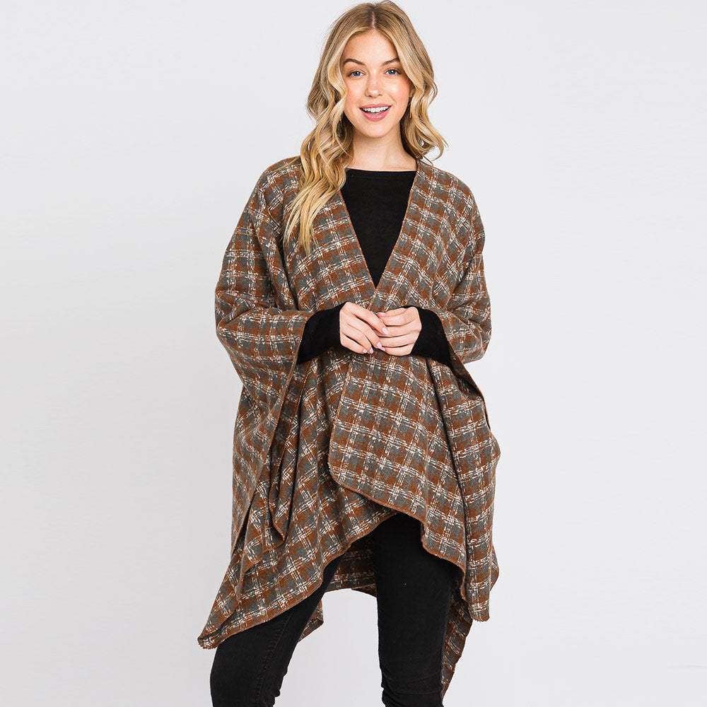 Houndstooth Patterned Ruana Poncho - Madeline Love - Flyclothing LLC
