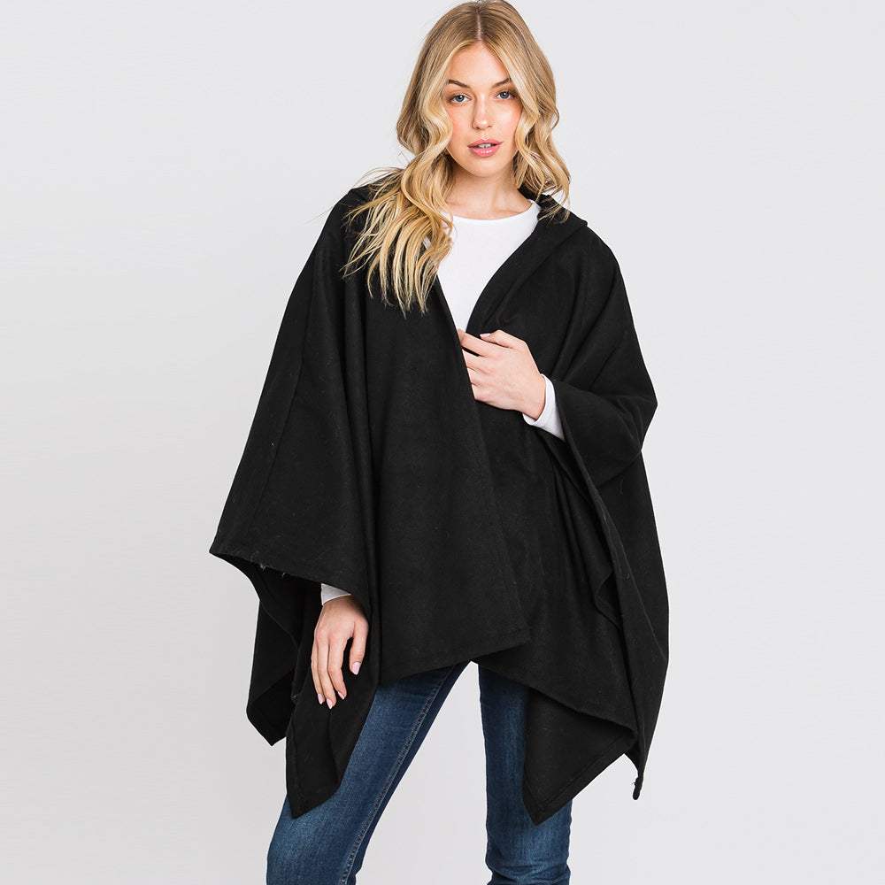 Hooded Solid Ruana Poncho - Madeline Love - Flyclothing LLC