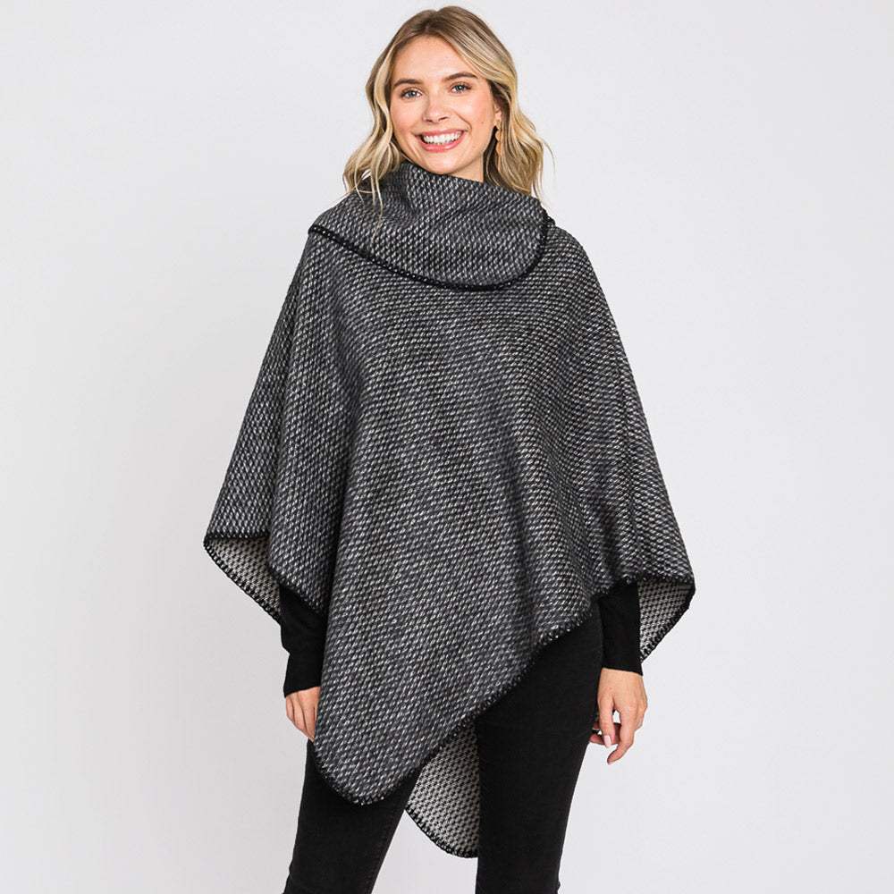 Textured Solid Neck Poncho - Madeline Love - Flyclothing LLC
