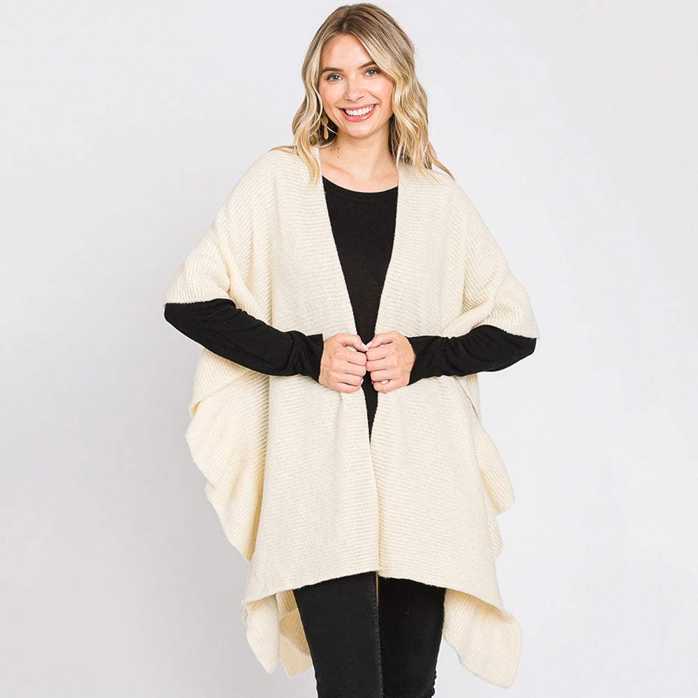 Solid Ruffle Knit Ruana Poncho - Madeline Love - Flyclothing LLC