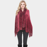 Rhinestone Embellished Fringe Faux Fur Poncho Wrap - Madeline Love - Flyclothing LLC