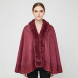 Faux Fur Trim Rhinestone Embellished Hem Poncho Shawl - Madeline Love - Flyclothing LLC