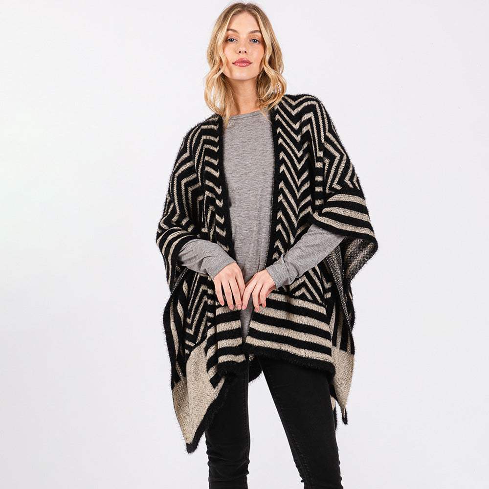 Fuzzy Chevron Pattern Ruana Poncho - Madeline Love - Flyclothing LLC