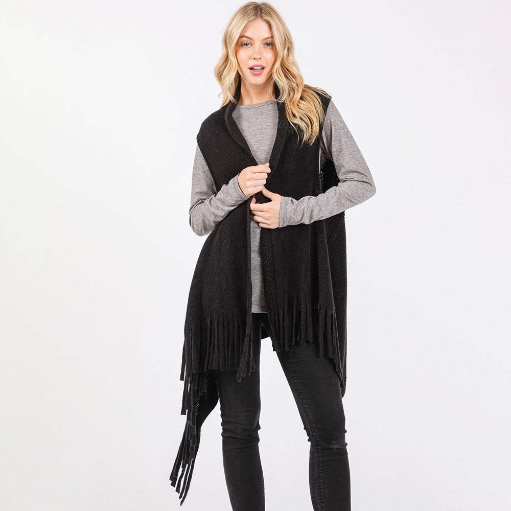 Embossed Dotted Line Tassel Knit Vest - Madeline Love - Flyclothing LLC