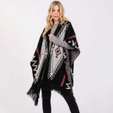 Fuzzy Aztec Pattern Tassel Knit Ruana Poncho - Madeline Love - Flyclothing LLC
