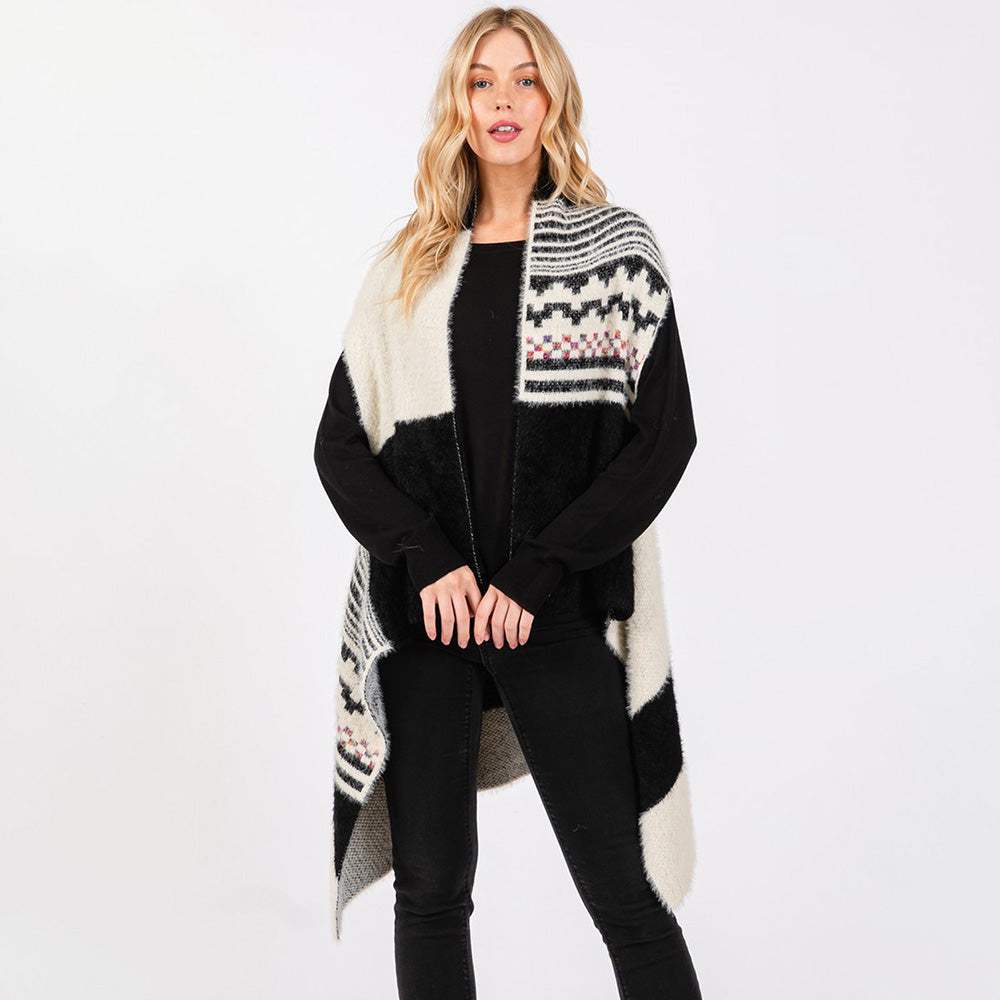 Fuzzy Aztec Pattern Vest - Madeline Love - Flyclothing LLC