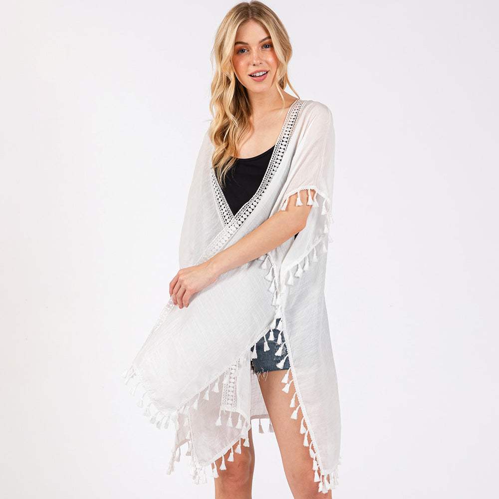 Crochet Tassel Trip Cover Up Poncho - Madeline Love - Flyclothing LLC