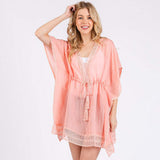 Crochet Trim Front Drawstring Cover Up Poncho - Madeline Love - Flyclothing LLC
