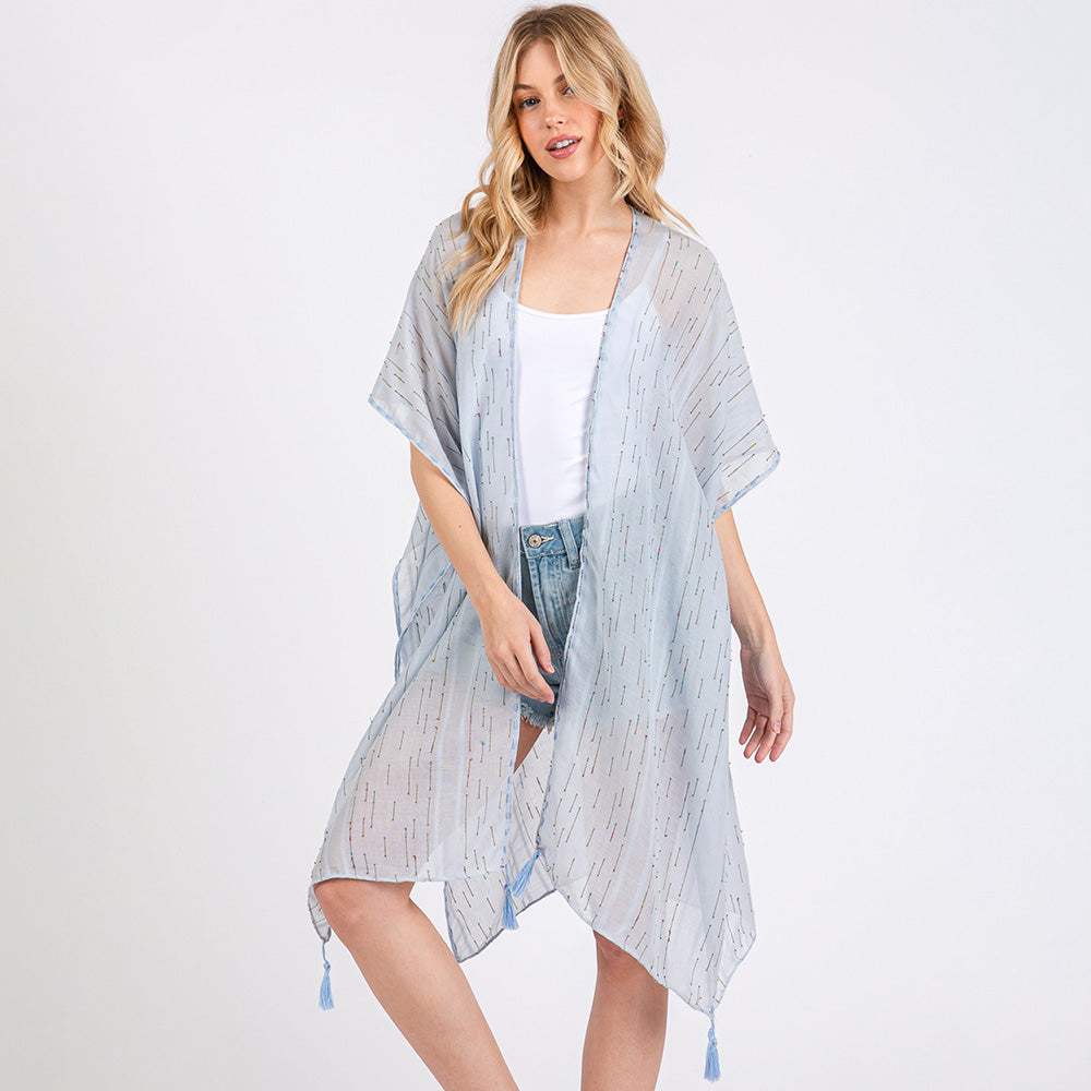 Colored Stitch Trip Tassel Kimono Poncho - Madeline Love - Flyclothing LLC
