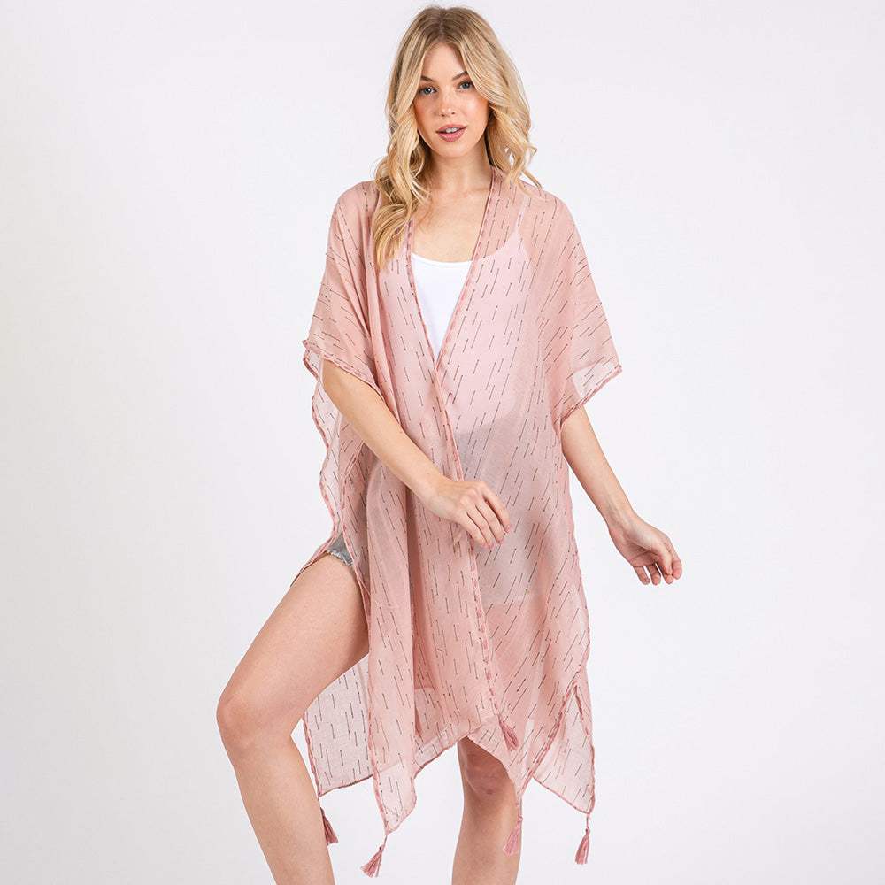 Colored Stitch Trip Tassel Kimono Poncho - Madeline Love - Flyclothing LLC