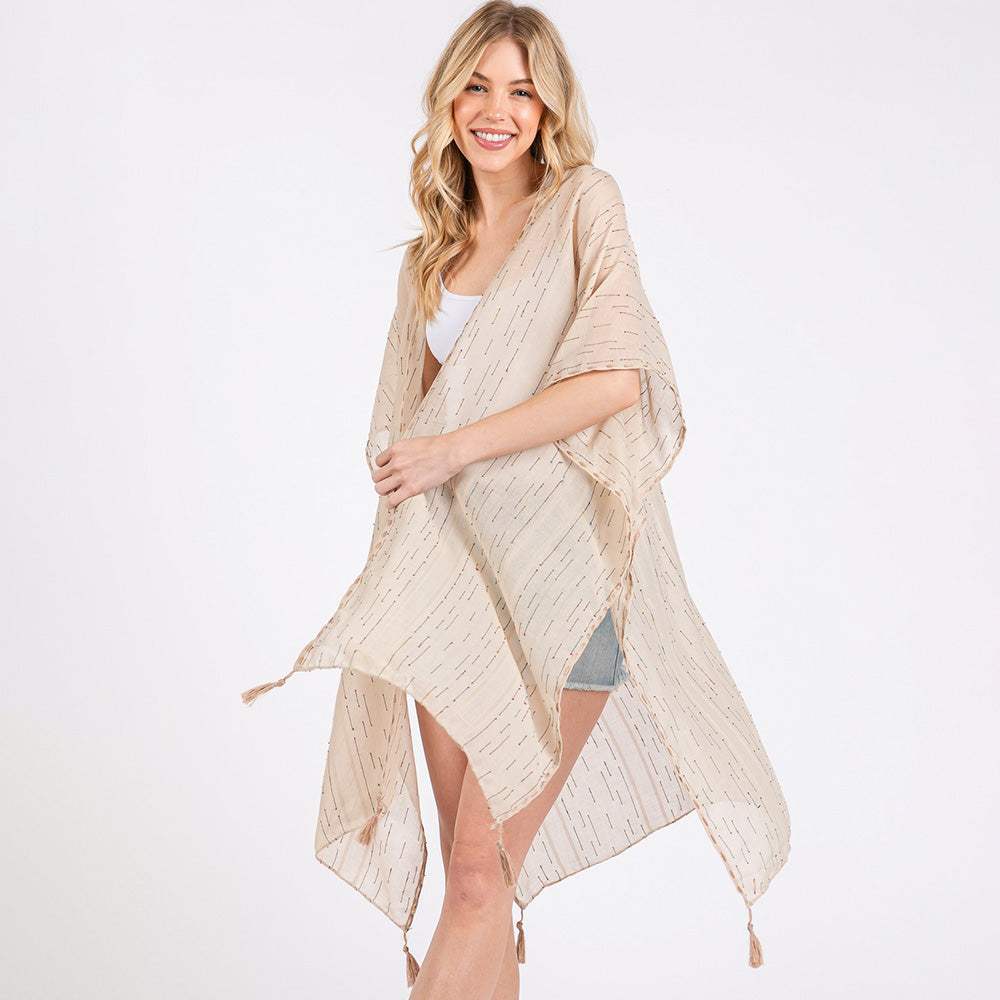 Colored Stitch Trip Tassel Kimono Poncho - Madeline Love - Flyclothing LLC