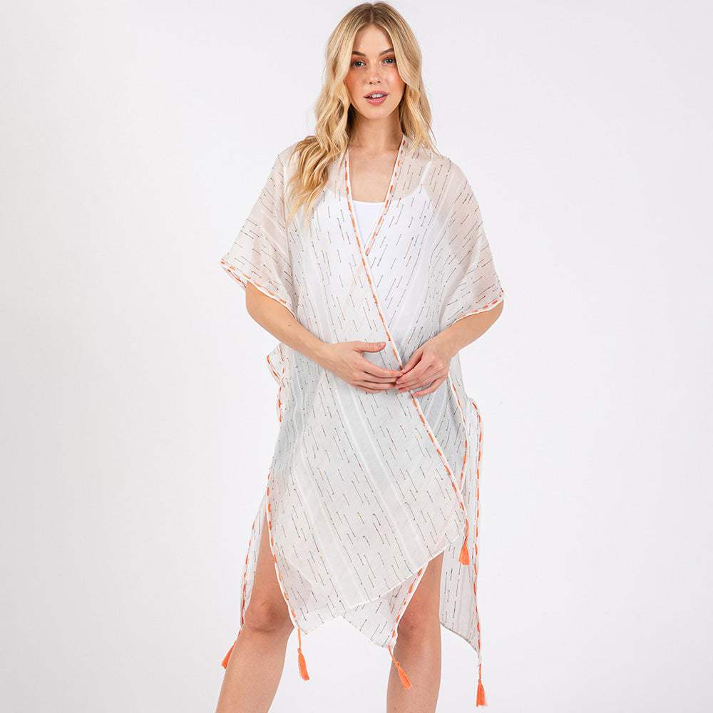 Colored Stitch Trip Tassel Kimono Poncho - Madeline Love - Flyclothing LLC