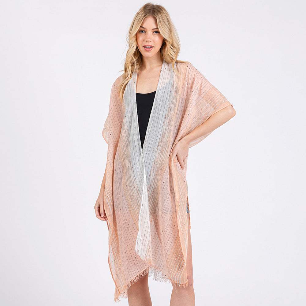 Striped Two Tone Cover Up Kimono Poncho - Madeline Love - Flyclothing LLC