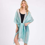 Striped Two Tone Cover Up Kimono Poncho - Madeline Love - Flyclothing LLC