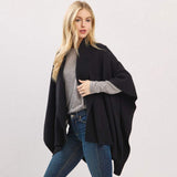 Ribbed Trim Open Front Soft Knit Shawl Cape Poncho - Madeline Love - Flyclothing LLC