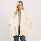 Ribbed Trim Open Front Soft Knit Shawl Cape Poncho - Madeline Love - Flyclothing LLC