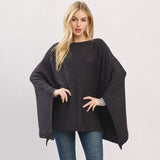 Clean Edge Wide Sleeves Solid Knit Poncho - Madeline Love - Flyclothing LLC