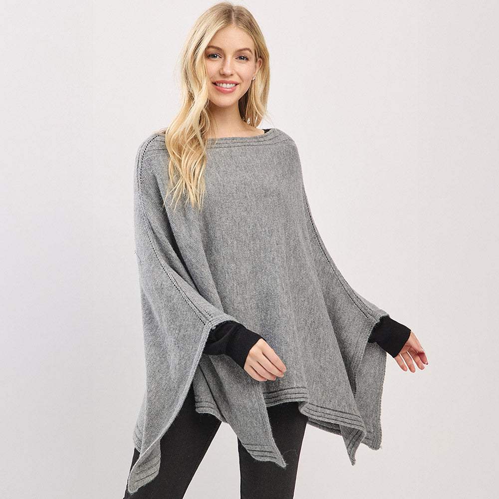 Clean Edge Wide Sleeves Solid Knit Poncho - Madeline Love - Flyclothing LLC