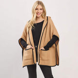 Solid Hooded Poncho Wrap with Pockets - Madeline Love - Flyclothing LLC