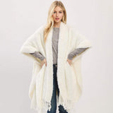Fringe Trim Textured Poncho Wrap - Madeline Love - Flyclothing LLC