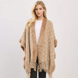 Fringe Trim Textured Poncho Wrap - Madeline Love - Flyclothing LLC