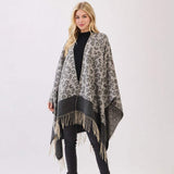 Leopard Pattern Fringe Poncho Wrap - Madeline Love - Flyclothing LLC