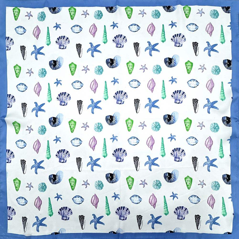 Beach Day Sea Life Printed Square Silky Satin Bandana Scarf - Madeline Love - Flyclothing LLC