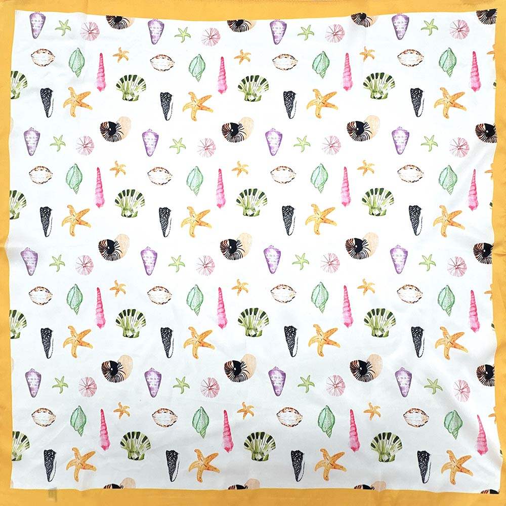Beach Day Sea Life Printed Square Silky Satin Bandana Scarf - Madeline Love - Flyclothing LLC