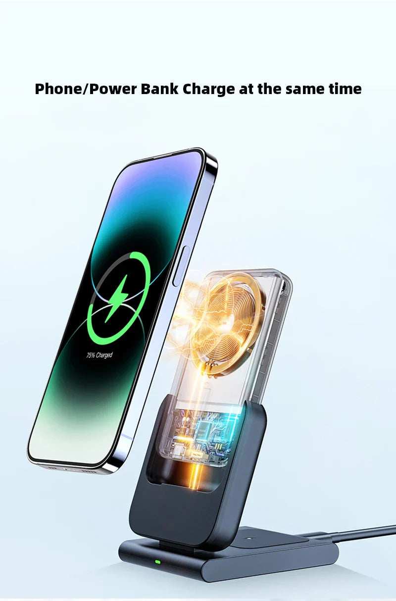 3in1 10000mAh Magnetic Wireless Power Bank Fast Charging Base Stand 5000mAh Portable External Battery for Apple iWatch iPhone 15 - ZeeBelle.com - Flyclothing LLC