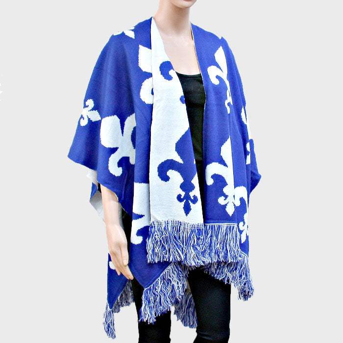 Fleur de Lis Pattern Fringe Shawl - Madeline Love - Flyclothing LLC