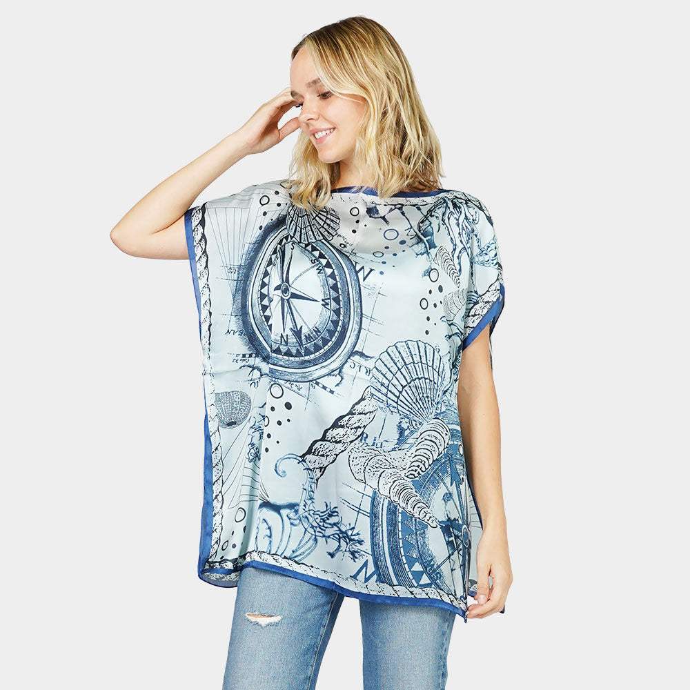 Nautical Printed Satin Poncho - Madeline Love - Flyclothing LLC